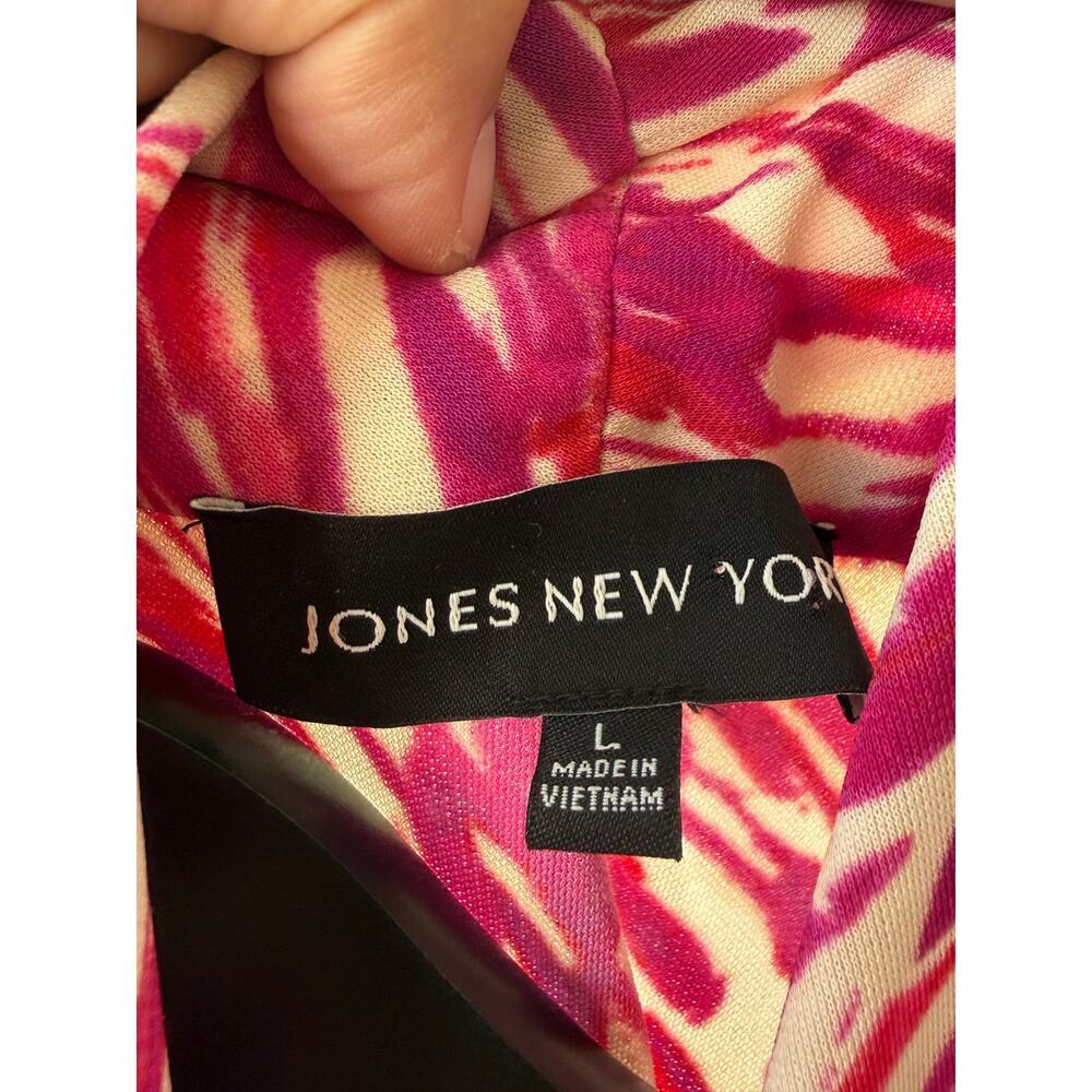Jones New York Dress L Pink Abstract Print Draped Faux Wrap Long Sleeve Midi - Picture 4 of 7